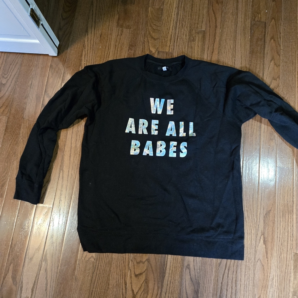 Brunette The Label Black Crewneck Sweatshirt with Iridescent 'We Are All Babes'